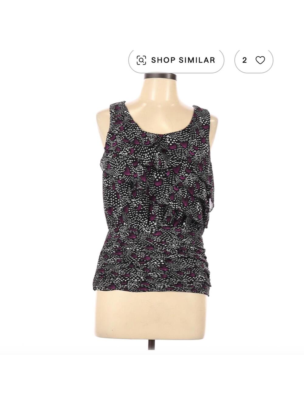 White House Black Market Black and Purple Printed Sleeveless Blouse